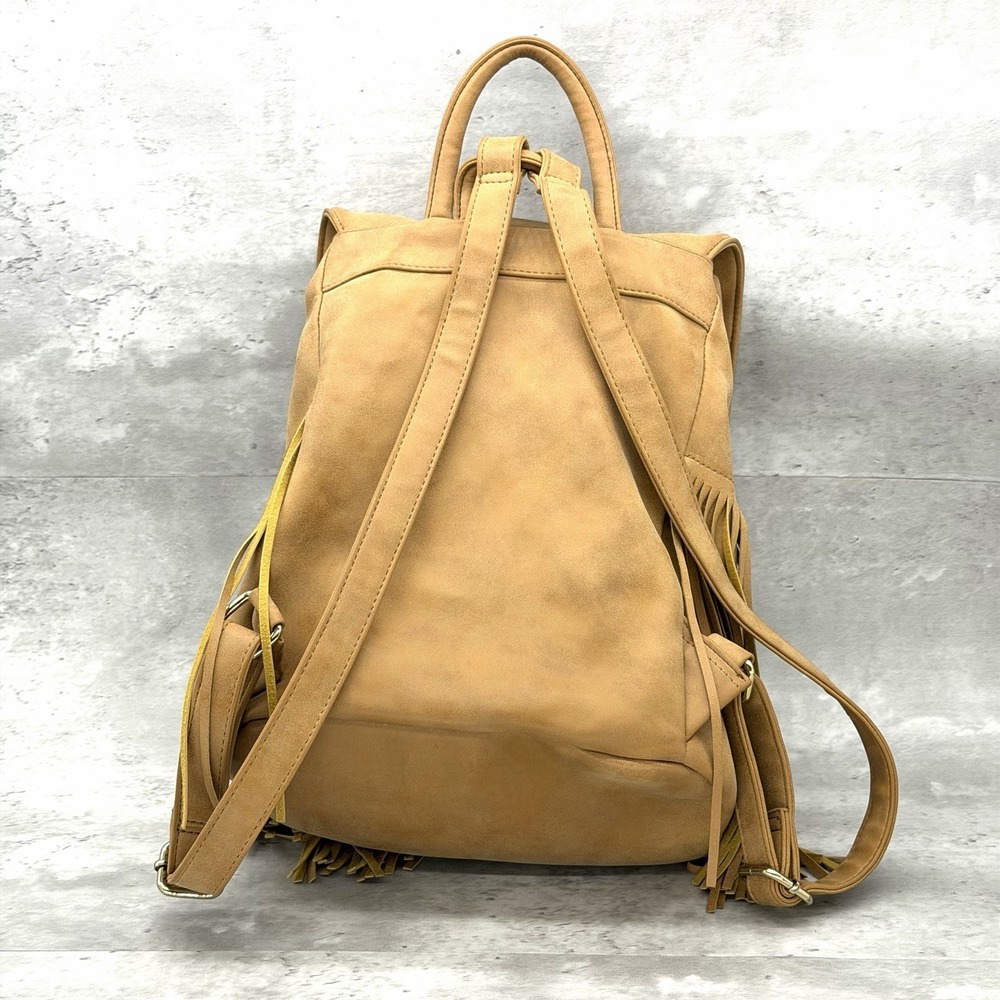 Expressions NYC Backpack Brown Tan Faux Leather Fringe Boho Festival Western - Picture 4 of 7